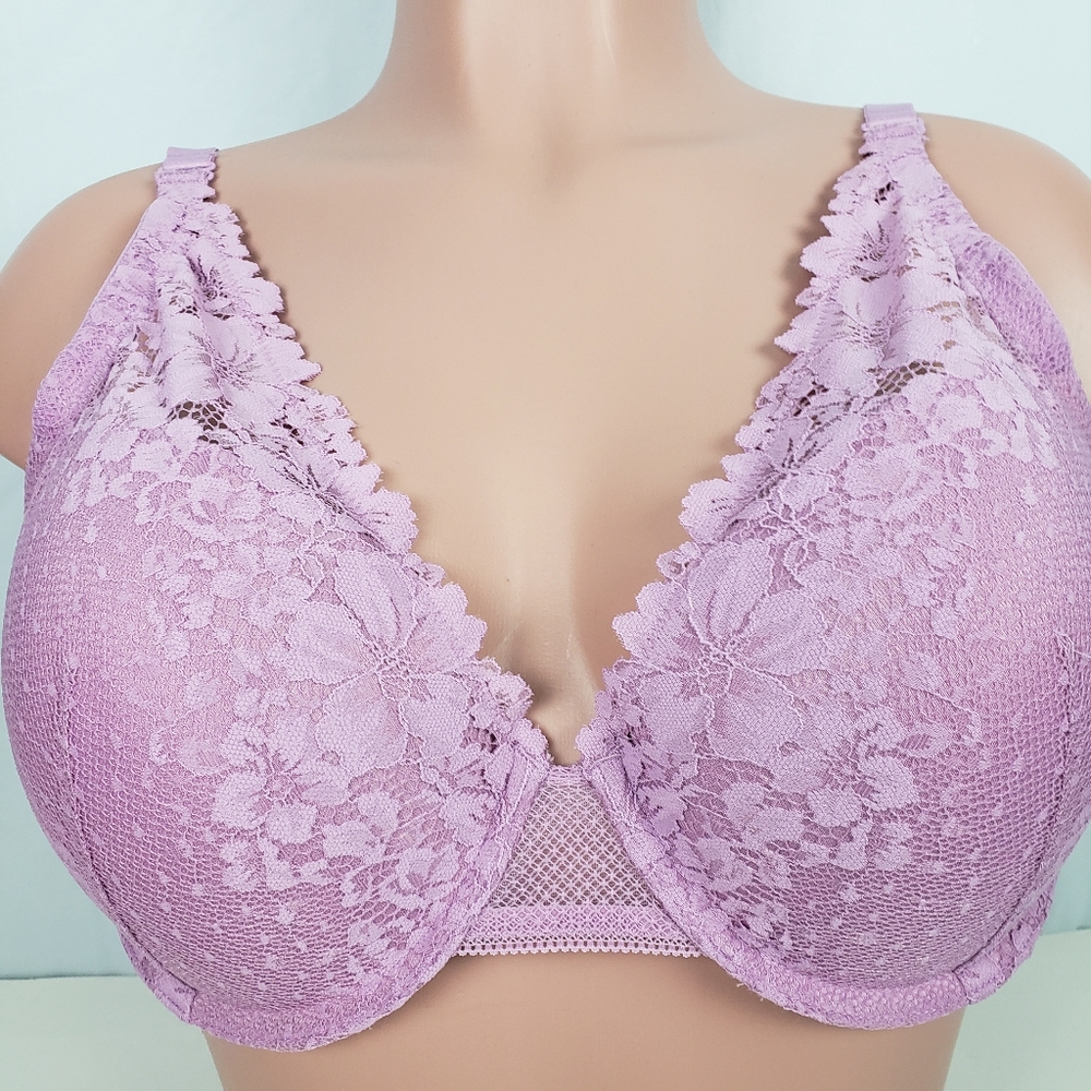 Auden Womens Plunge Coverage Push Up Bra Purple Fl